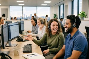 Voicebot-Cloud-Lösung entlastet Personal – und verbessert CX (Bildnachweis: KI-generiert mit AdCreative | Damovo Deutschland GmbH & Co. KG)