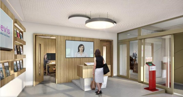 Die hybride Bankfiliale avrevis, Eingang-750x400